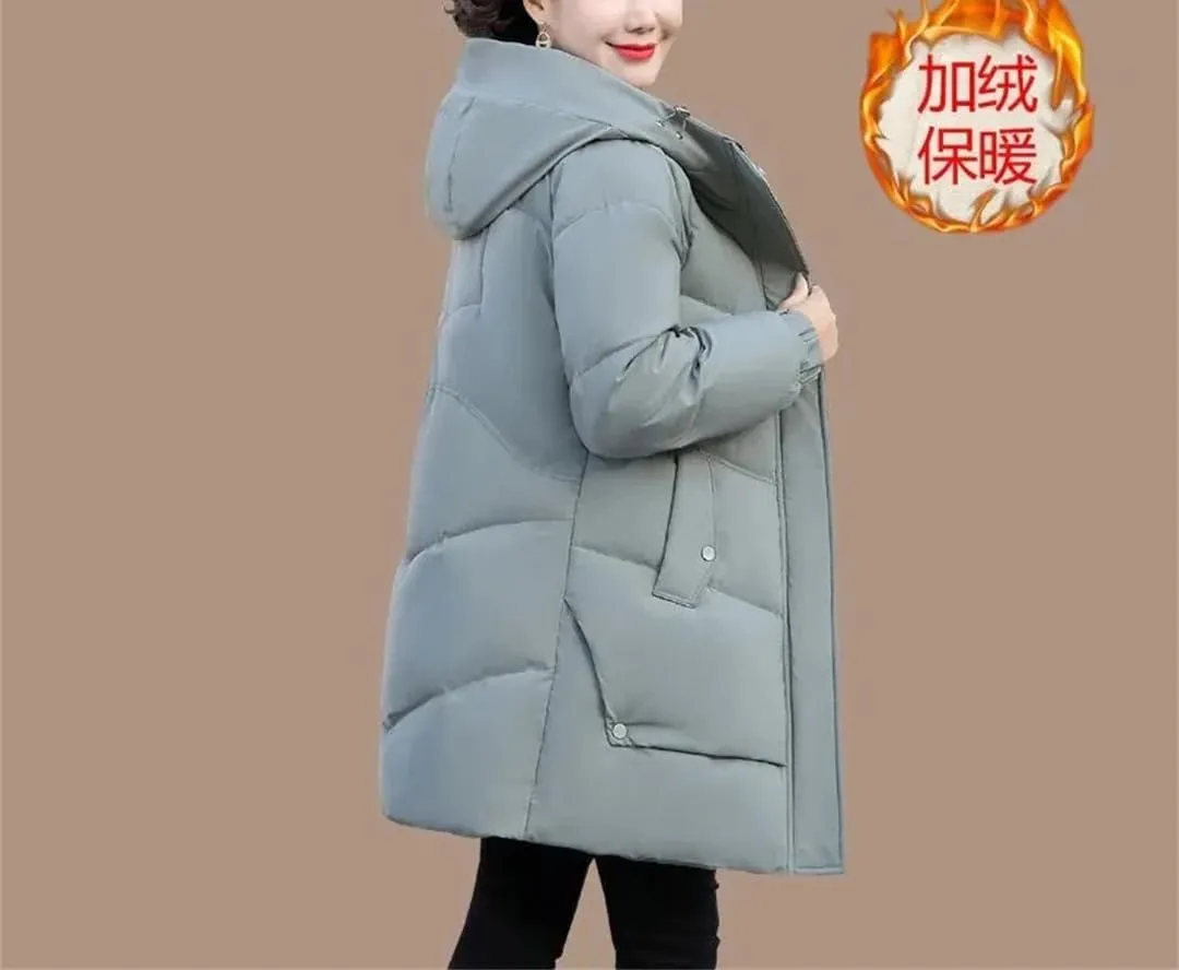 Women Cotton-Padded Coat Winter Hooded Jacket Women Plush Warm Parkas Mother Clothing Cotton Casual Outwear