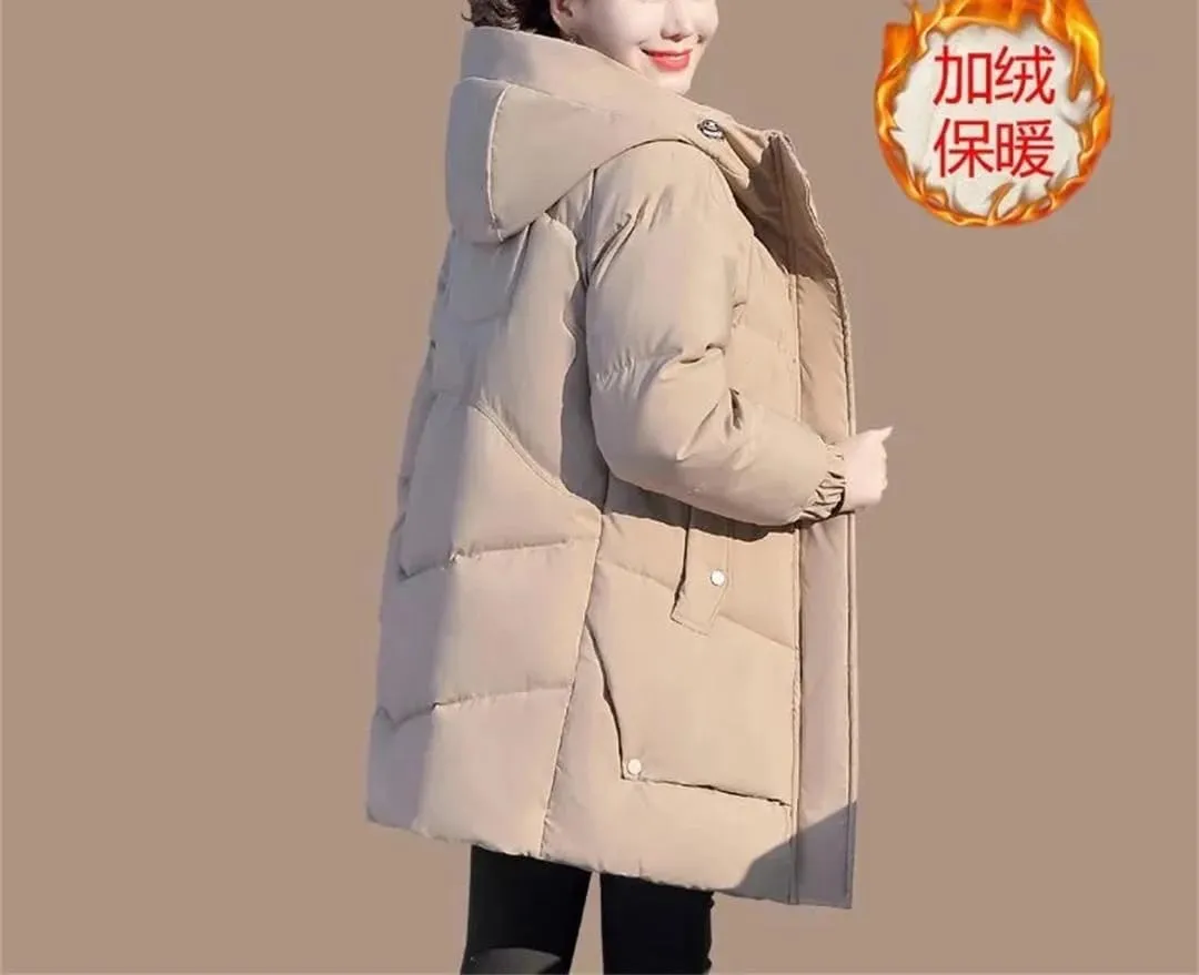 Women Cotton-Padded Coat Winter Hooded Jacket Women Plush Warm Parkas Mother Clothing Cotton Casual Outwear