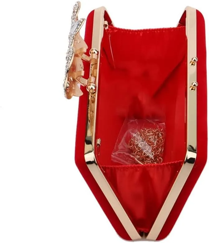 Women Day Clutch Diamonds Flap Shaped Velvet Fashion Evening Bags Shoulder Chain Holder Bridal Purse(E)