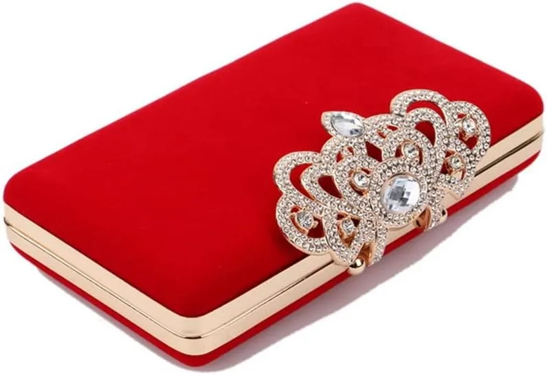 Women Day Clutch Diamonds Flap Shaped Velvet Fashion Evening Bags Shoulder Chain Holder Bridal Purse(E)