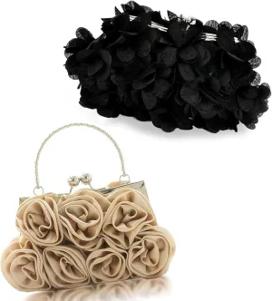 Women Evening Clutch Bag Floral Wallet Chain With Flower Satin Purse Detachable Strap for Weddings, Parties, Balls