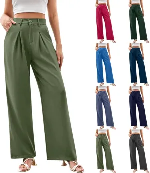 Women High Waist Business Casual Palazzo Trousers Button Down Loose Work Office Business Dress Pants Suit Pant