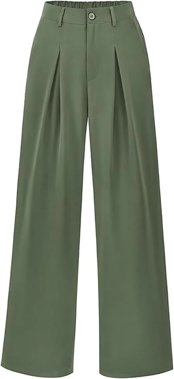 Women High Waist Business Casual Palazzo Trousers Button Down Loose Work Office Business Dress Pants Suit Pant