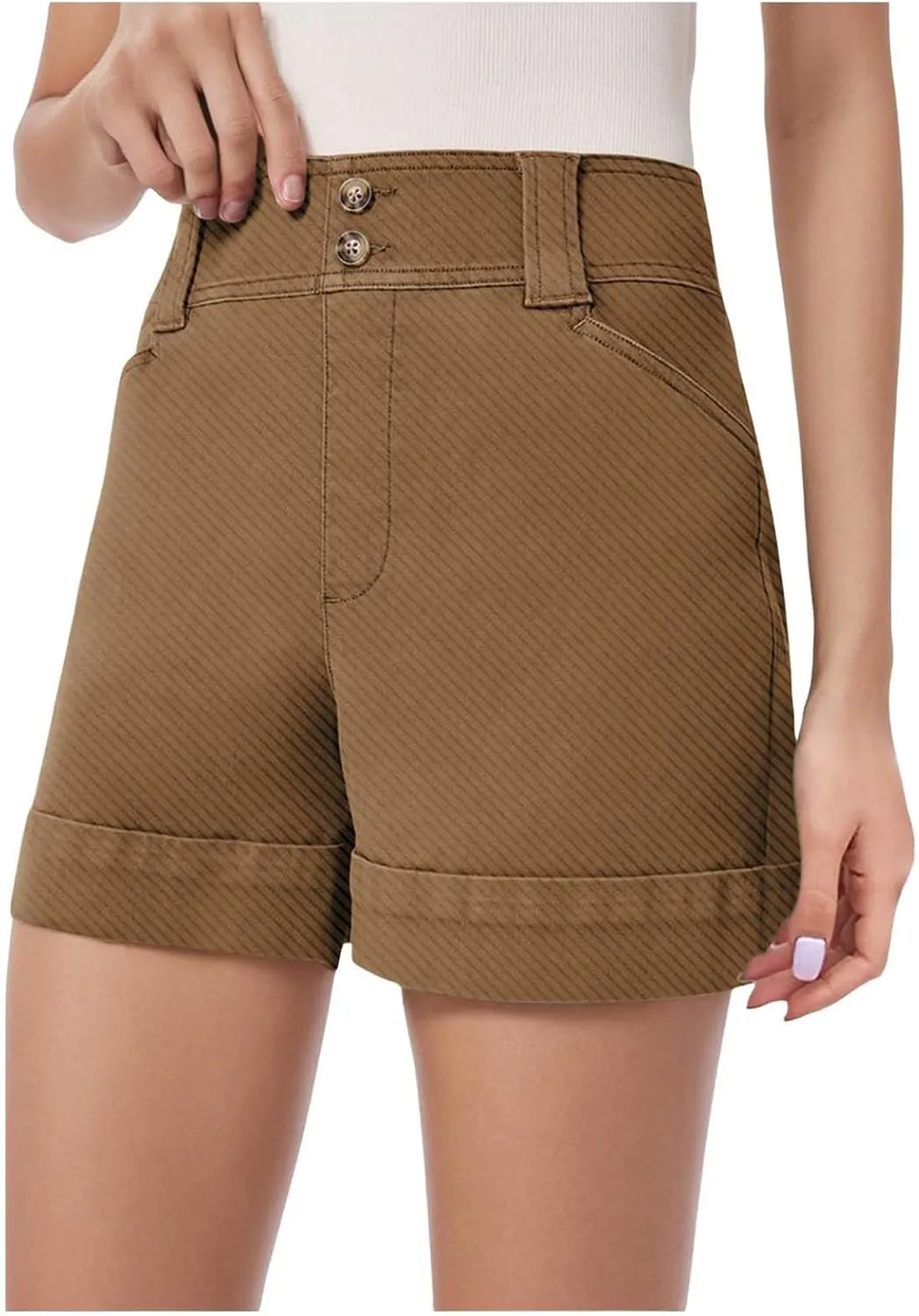 Women High Waisted Jean Shorts Stretchy Twill Denim Short for Women Folded Hem Chino Shorts Summer Jorts Plus Size