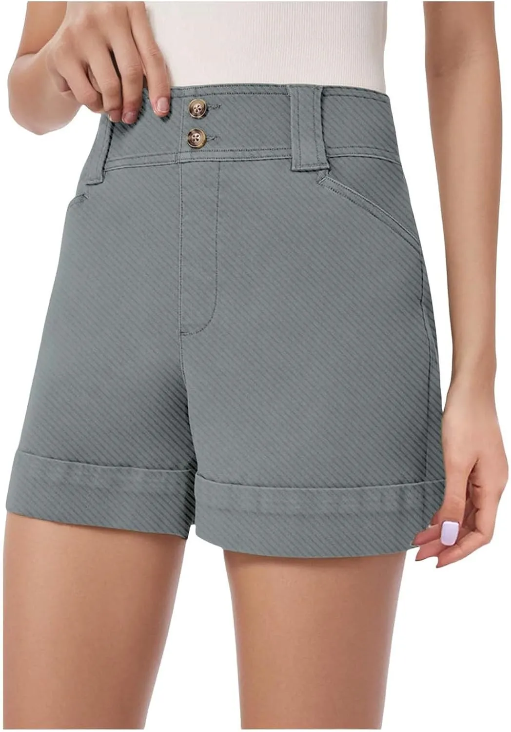 Women High Waisted Jean Shorts Stretchy Twill Denim Short for Women Folded Hem Chino Shorts Summer Jorts Plus Size
