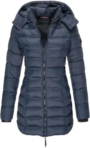 Women Long Section Parkas Winter Hooded Warm Coat Solid Color Casual Slim Fit Cotton Padded Puffer Jacket