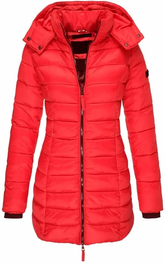 Women Long Section Parkas Winter Hooded Warm Coat Solid Color Casual Slim Fit Cotton Padded Puffer Jacket
