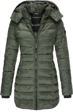 Women Long Section Parkas Winter Hooded Warm Coat Solid Color Casual Slim Fit Cotton Padded Puffer Jacket