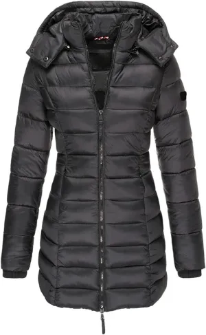 Women Long Section Parkas Winter Hooded Warm Coat Solid Color Casual Slim Fit Cotton Padded Puffer Jacket