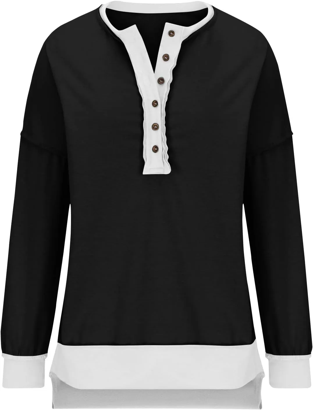 Women Oversized Sweatshirt Tops Colors Block Cute Sweater Comfort Button Ncek Pullover 2024 Fall Fashion Clothing