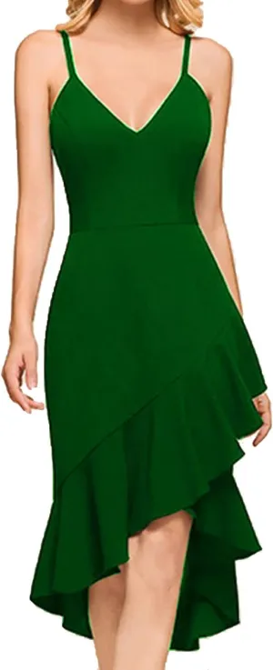 Women Sexy Cocktail Midi Dress Casual Suspender Ruffle Hem Sling Dresses Floral Print V Neck Sleeveless Pencil Dress