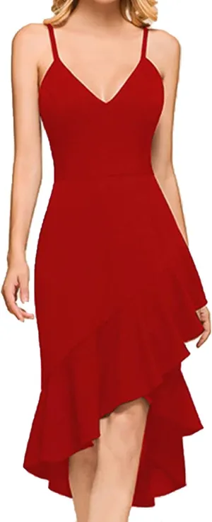 Women Sexy Cocktail Midi Dress Casual Suspender Ruffle Hem Sling Dresses Floral Print V Neck Sleeveless Pencil Dress