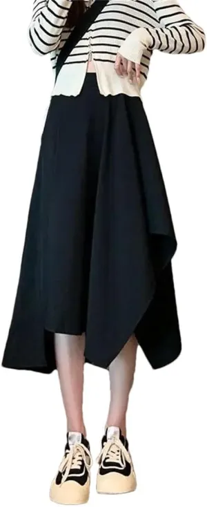 Women Slim Irregular Solid Color Pleated Skirt Classic High Waisted Summer Sagging Sensation Midi Skirt