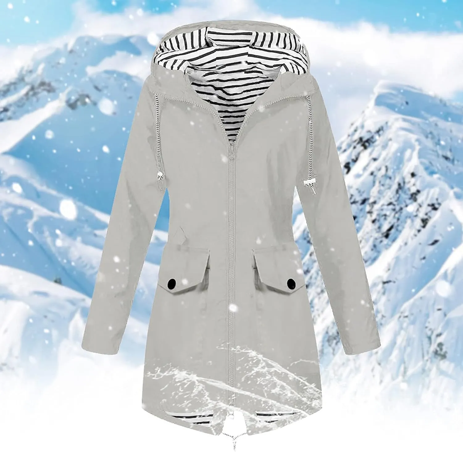 Women Solid Rain Jacket Outdoor Plus Size Long Hooded Windproof Loose Coats Female Down Jackets Travel Trench