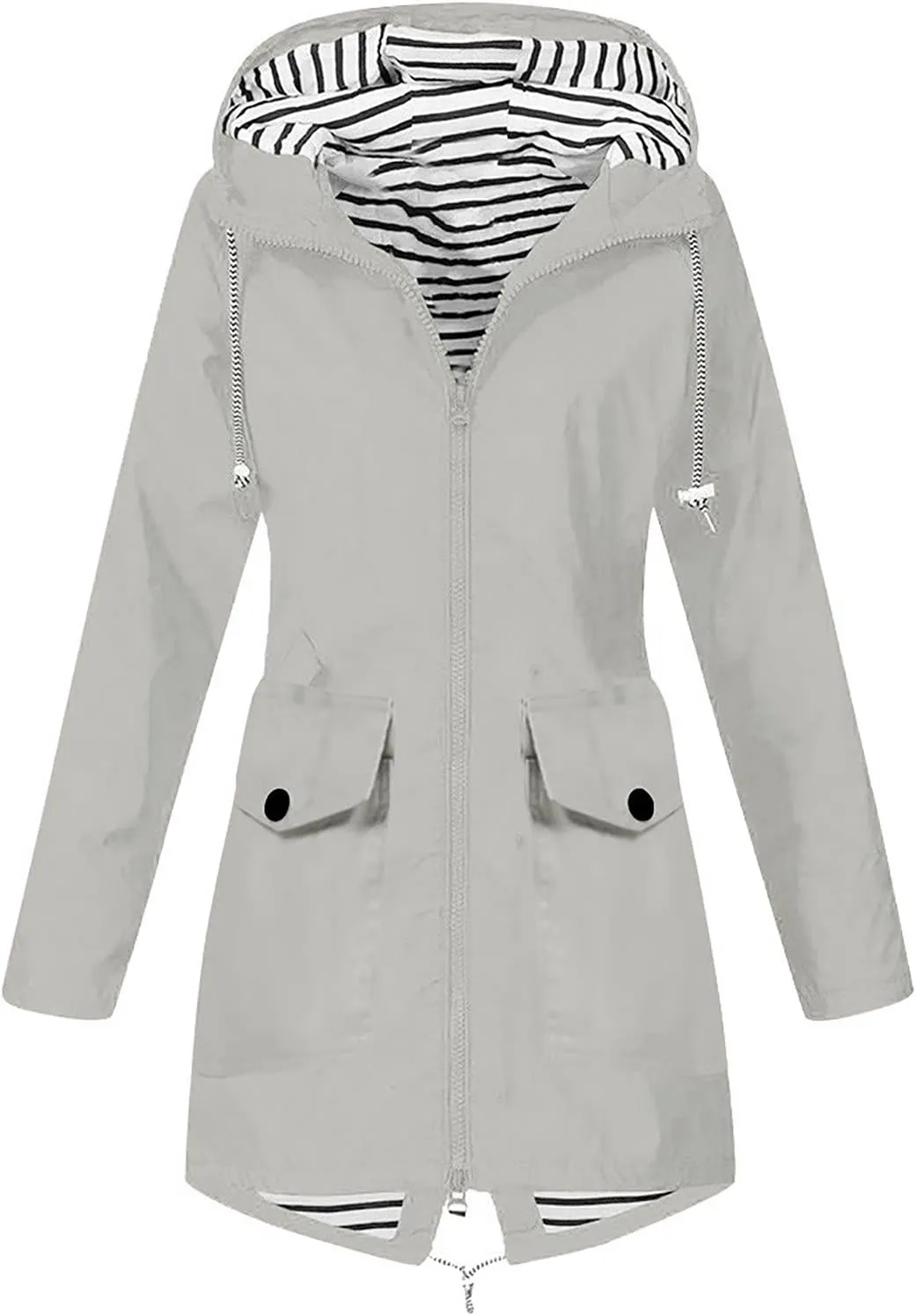 Women Solid Rain Jacket Outdoor Plus Size Long Hooded Windproof Loose Coats Female Down Jackets Travel Trench