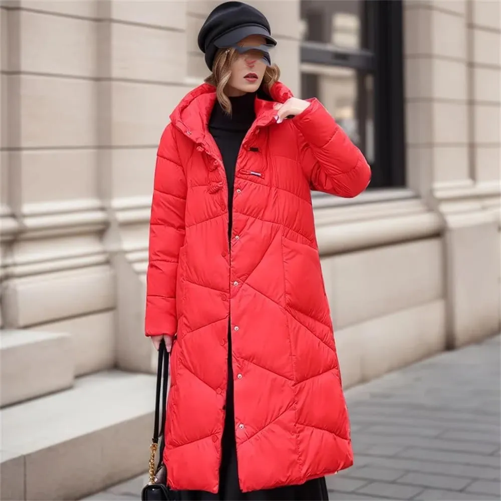 Women Thick Hooded Parkas Jackets Winter Warm Pockets Cotton Padded Coat Snow Wear Outwear