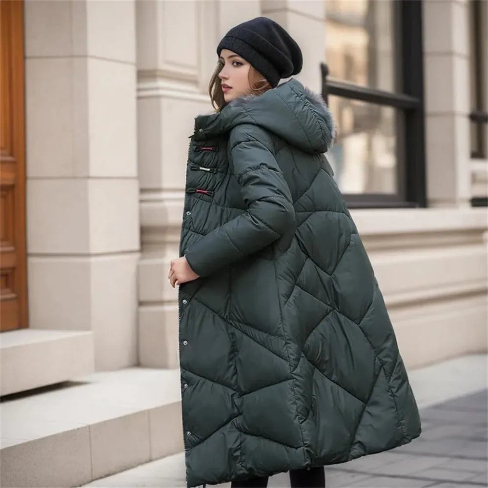 Women Thick Hooded Parkas Jackets Winter Warm Pockets Cotton Padded Coat Snow Wear Outwear
