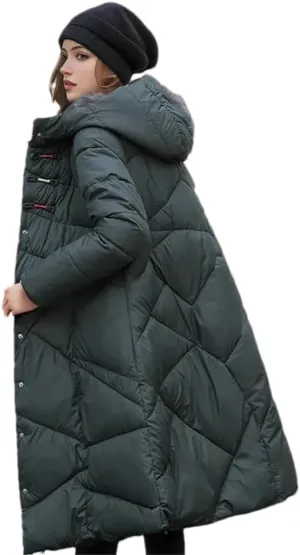 Women Thick Hooded Parkas Jackets Winter Warm Pockets Cotton Padded Coat Snow Wear Outwear