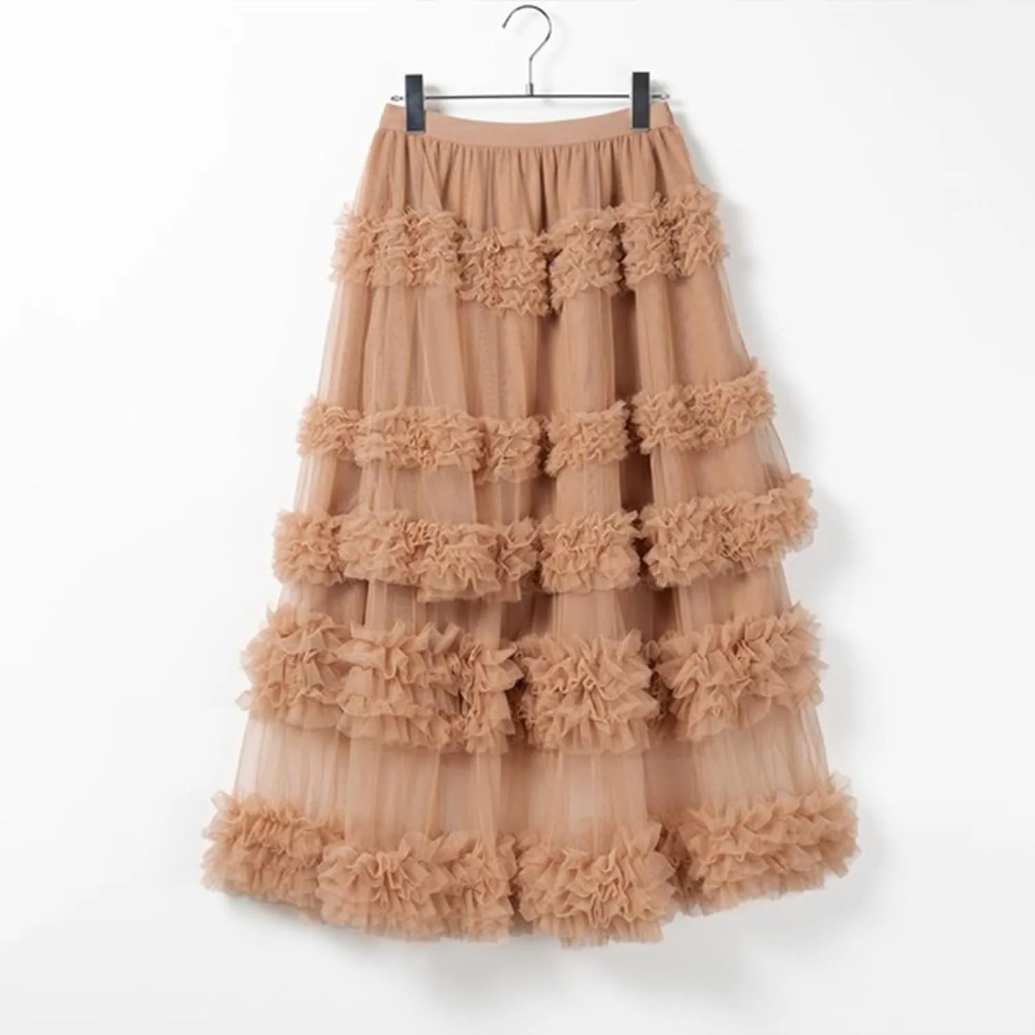 Women Tulle Long Skirt High Waist Layered Sheer Mesh Tutu Skirt Flowy Tiered A-Line Tulle Skirt for Wedding Party