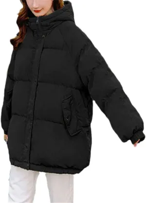 Women Warm Hooded Down Cotton Parkas, Casual Loose Outwear Korean Cotton-Padded Coat