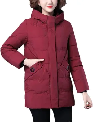 Women Winter Jacket Long Warm Parkas Coat Thicken Cotton Padded Coat Hooded Parka Loose Basic Outwear