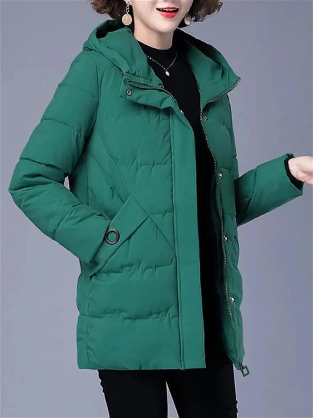 Women Winter Jacket Long Warm Parkas Coat Thicken Cotton Padded Coat Hooded Parka Loose Basic Outwear