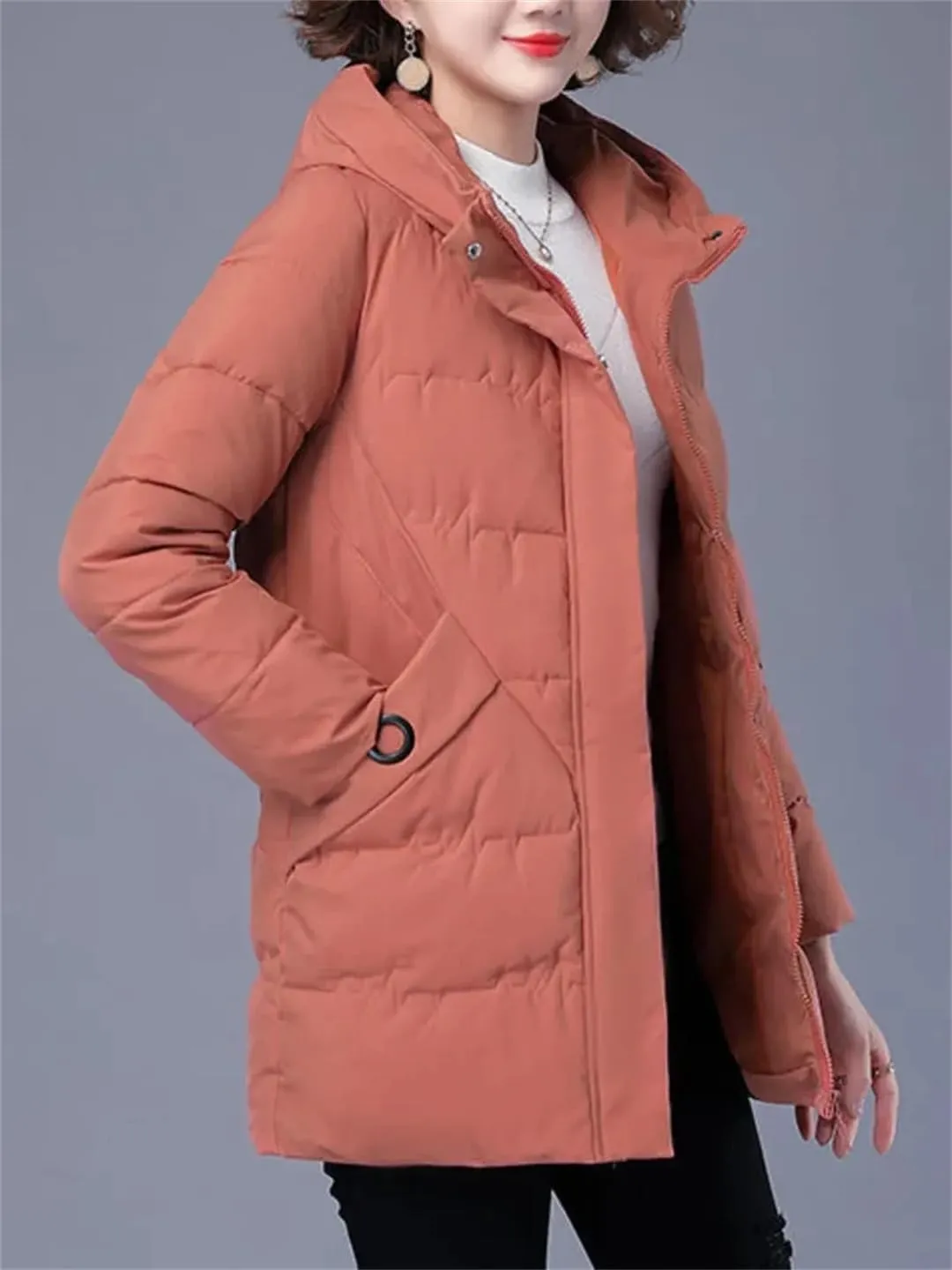 Women Winter Jacket Long Warm Parkas Coat Thicken Cotton Padded Coat Hooded Parka Loose Basic Outwear