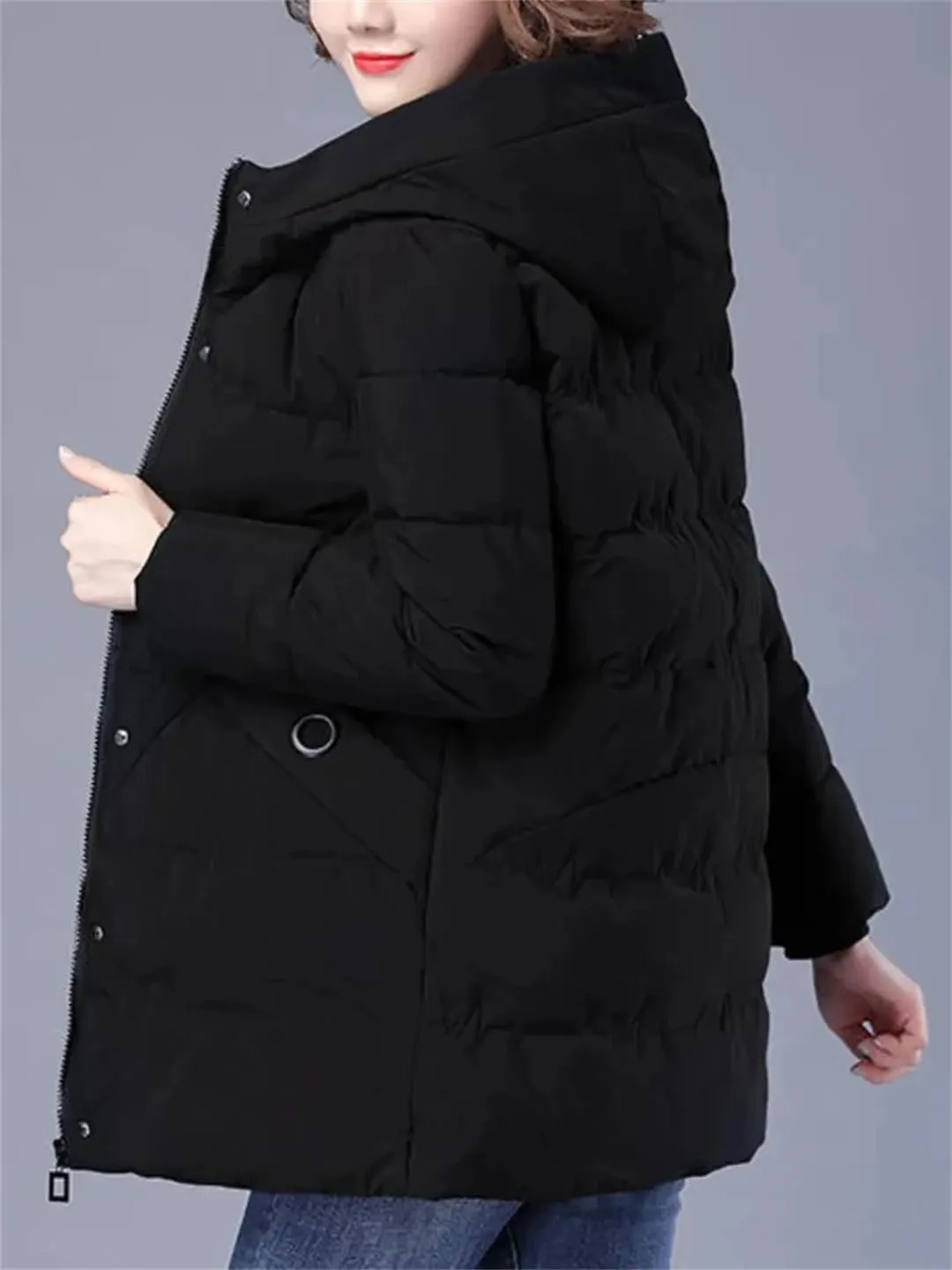 Women Winter Jacket Long Warm Parkas Coat Thicken Cotton Padded Coat Hooded Parka Loose Basic Outwear