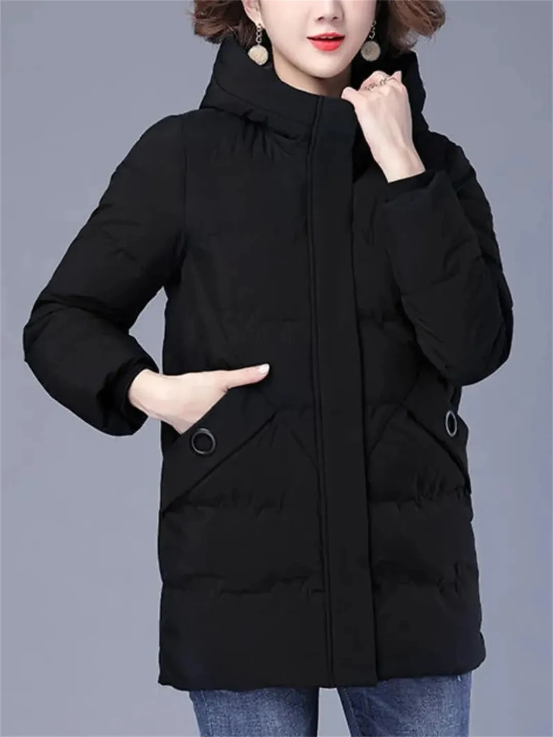Women Winter Jacket Long Warm Parkas Coat Thicken Cotton Padded Coat Hooded Parka Loose Basic Outwear
