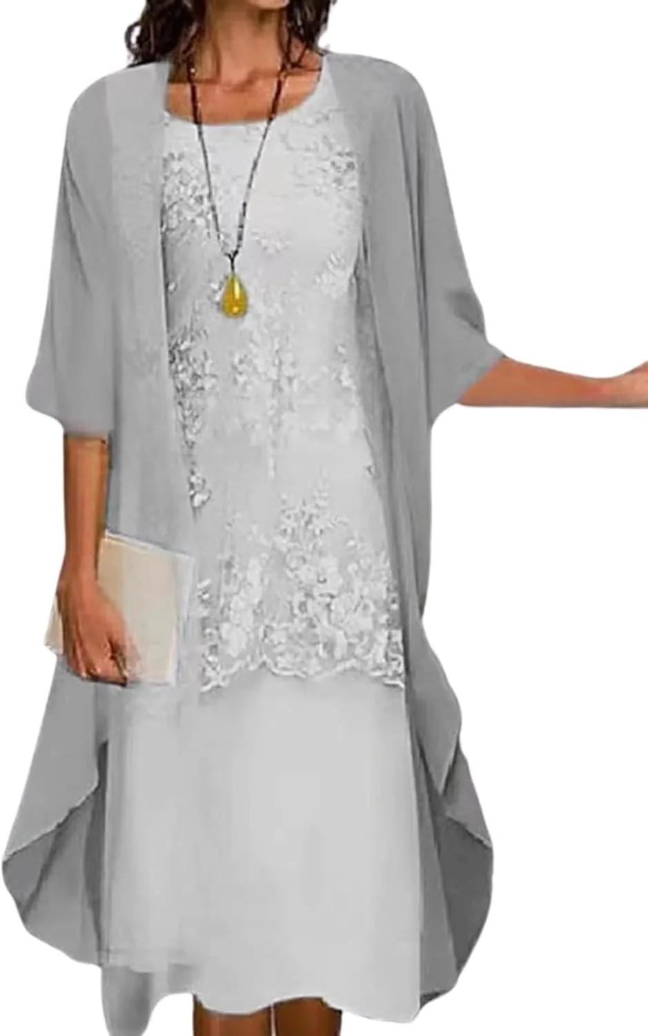 Women's Casual 2 Piece Sets Floral Printed Maxi Dress with Cardigan Set Chiffon Wedding Guest Cocktail Dresses