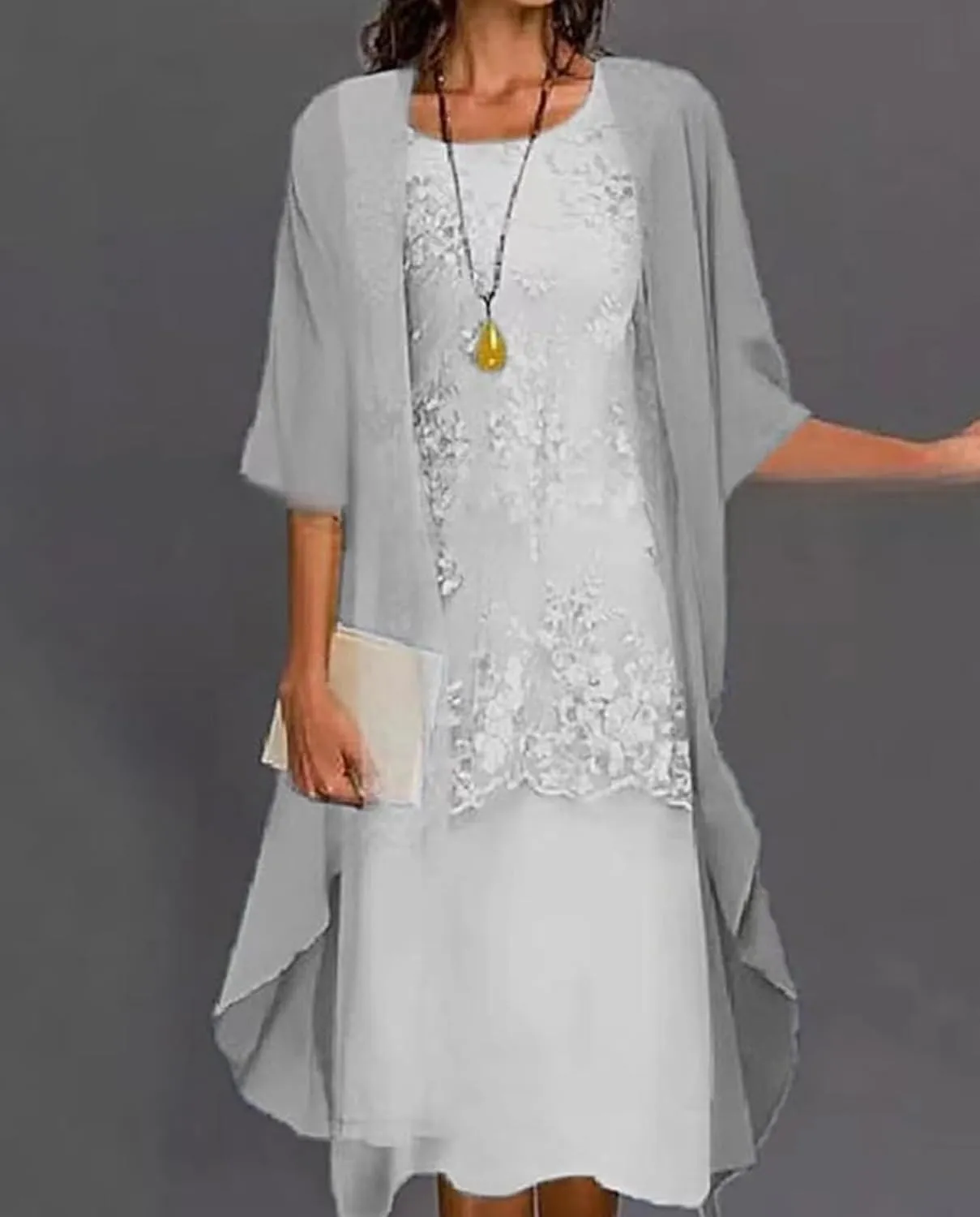 Women's Casual 2 Piece Sets Floral Printed Maxi Dress with Cardigan Set Chiffon Wedding Guest Cocktail Dresses