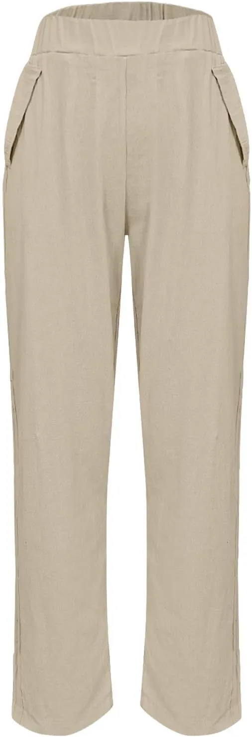 Women's Casual High Waist Wide Leg Straight Dress Pants Trousers with Pocket Long Palazzo Pants Regular Size