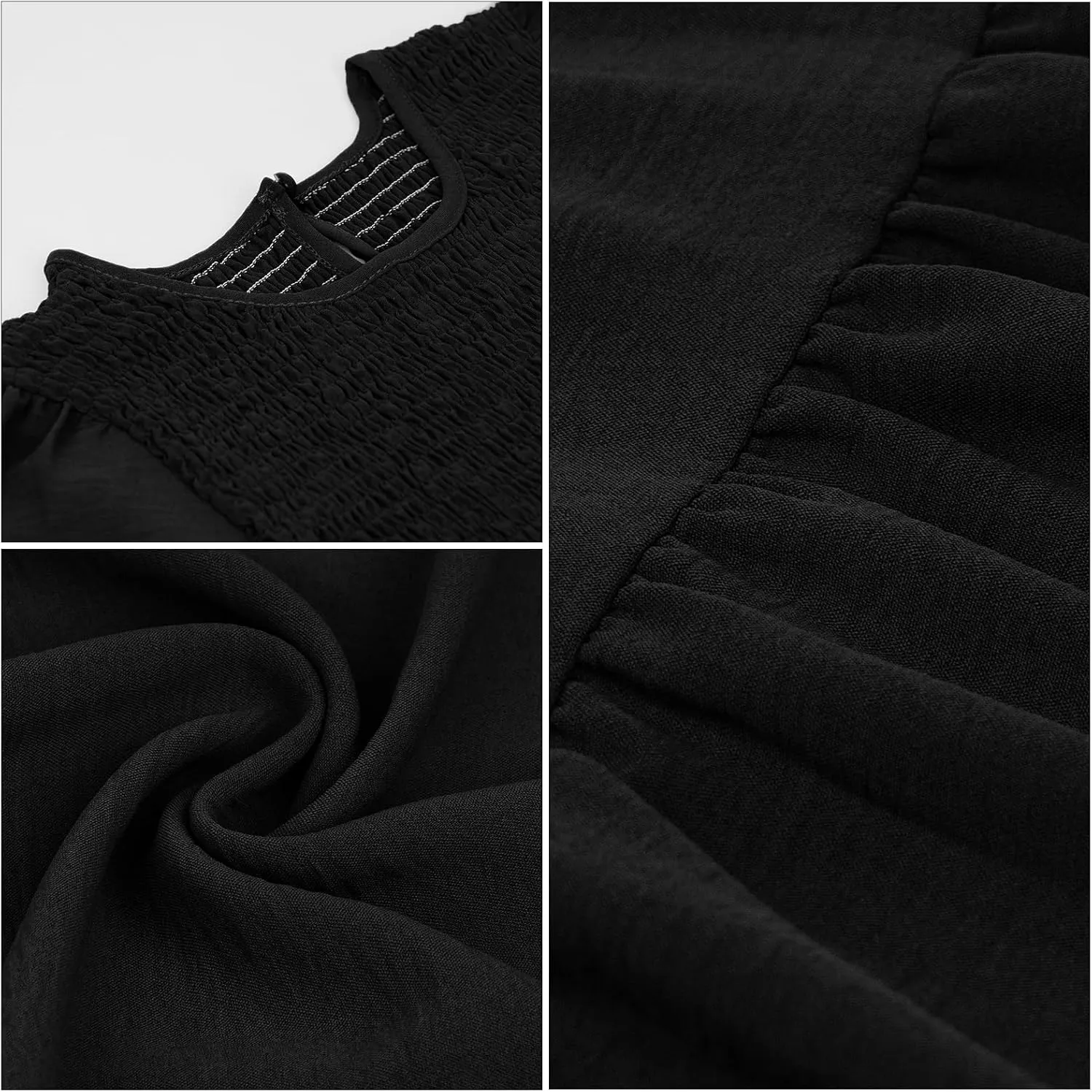 Women's Casual Long Sleeve Fall Dress Crew Neck Smocked Hight Waist Flowy Maxi Tiered Dresses