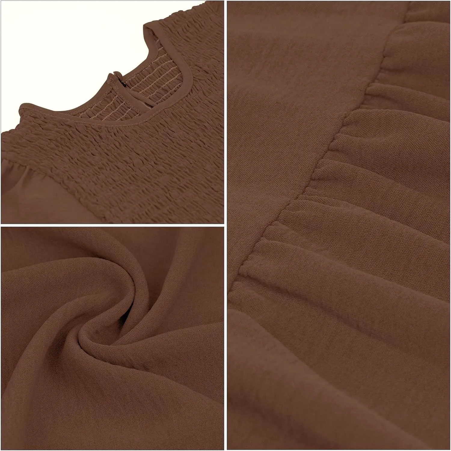 Women's Casual Long Sleeve Fall Dress Crew Neck Smocked Hight Waist Flowy Maxi Tiered Dresses