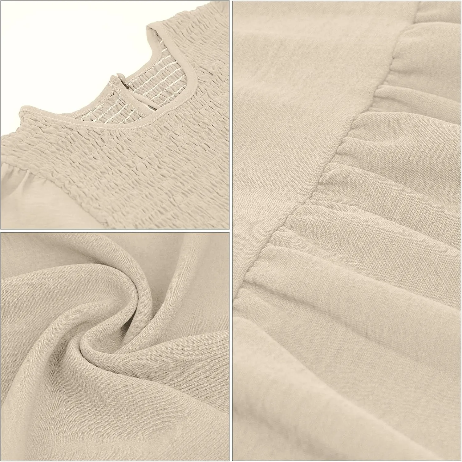 Women's Casual Long Sleeve Fall Dress Crew Neck Smocked Hight Waist Flowy Maxi Tiered Dresses