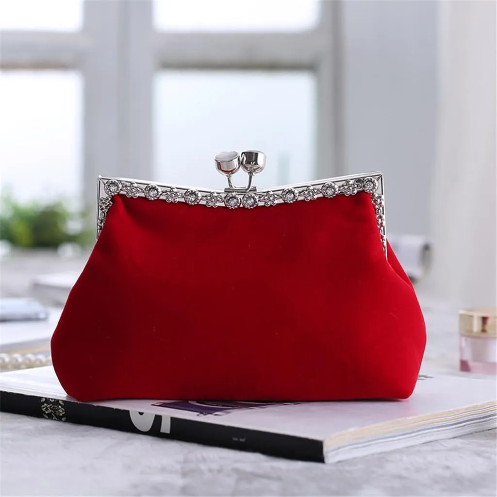 Women's Clutch Evening Bag Shoulder Cross Large Red Wedding Velvet Bag