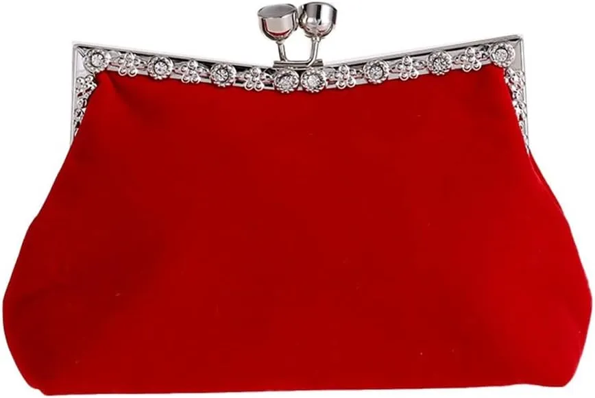 Women's Clutch Evening Bag Shoulder Cross Large Red Wedding Velvet Bag