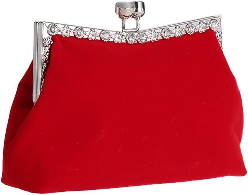 Women's Clutch Evening Bag Shoulder Cross Large Red Wedding Velvet Bag