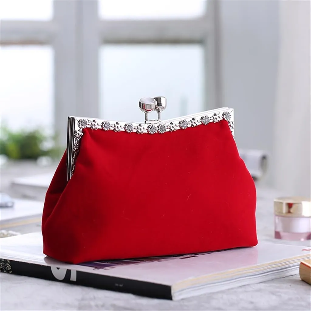 Women's Clutch Evening Bag Shoulder Cross Large Red Wedding Velvet Bag