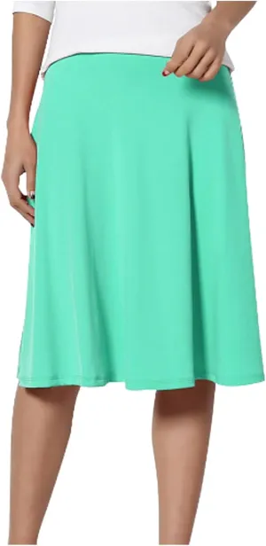 Womens Elastic Waist Midi Skirt Solid Pleated Flared Office Work Casual Fashion Trendy Slim Fit Comfy Long Skirts