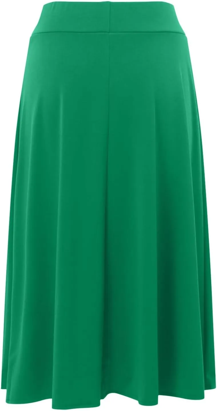 Womens Elastic Waist Midi Skirt Solid Pleated Flared Office Work Casual Fashion Trendy Slim Fit Comfy Long Skirts