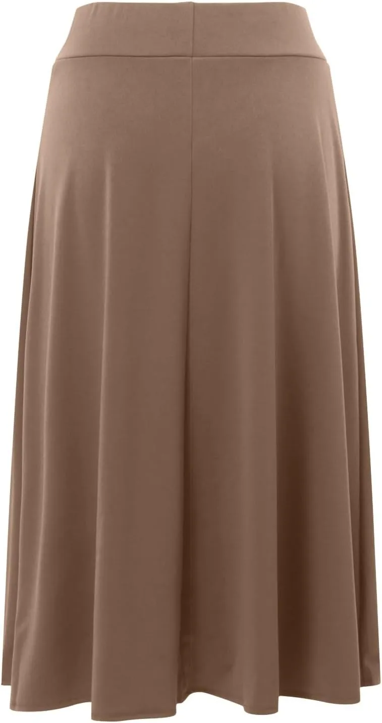 Womens Elastic Waist Midi Skirt Solid Pleated Flared Office Work Casual Fashion Trendy Slim Fit Comfy Long Skirts