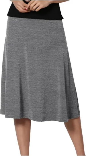 Womens Elastic Waist Midi Skirt Solid Pleated Flared Office Work Casual Fashion Trendy Slim Fit Comfy Long Skirts