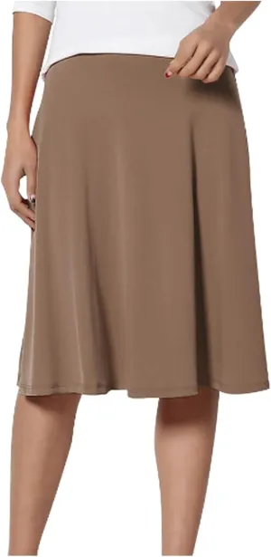 Womens Elastic Waist Midi Skirt Solid Pleated Flared Office Work Casual Fashion Trendy Slim Fit Comfy Long Skirts