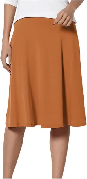 Womens Elastic Waist Midi Skirt Solid Pleated Flared Office Work Casual Fashion Trendy Slim Fit Comfy Long Skirts