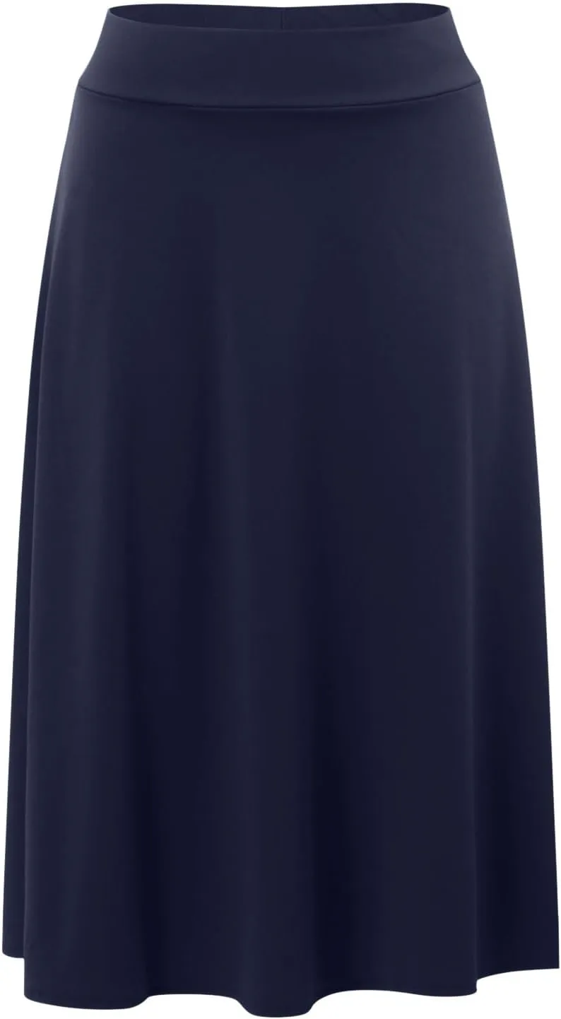 Womens Elastic Waist Midi Skirt Solid Pleated Flared Office Work Casual Fashion Trendy Slim Fit Comfy Long Skirts