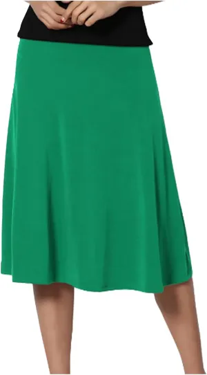 Womens Elastic Waist Midi Skirt Solid Pleated Flared Office Work Casual Fashion Trendy Slim Fit Comfy Long Skirts