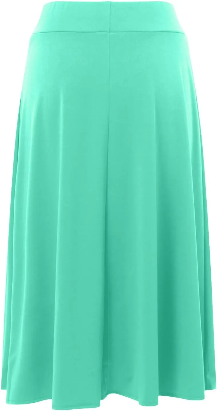 Womens Elastic Waist Midi Skirt Solid Pleated Flared Office Work Casual Fashion Trendy Slim Fit Comfy Long Skirts