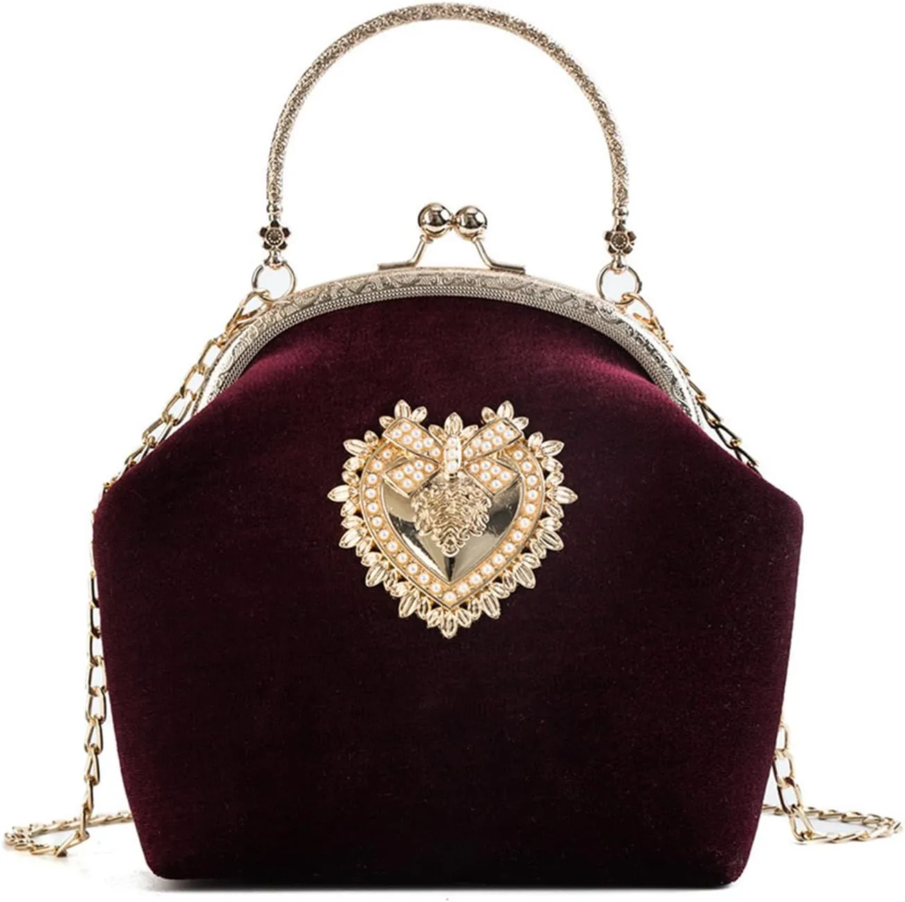 Women's Elegant Evening Clutch Handbag Velvet Purse Crossbody Vintage Satchel Shoulder Bag for Prom Party Wedding