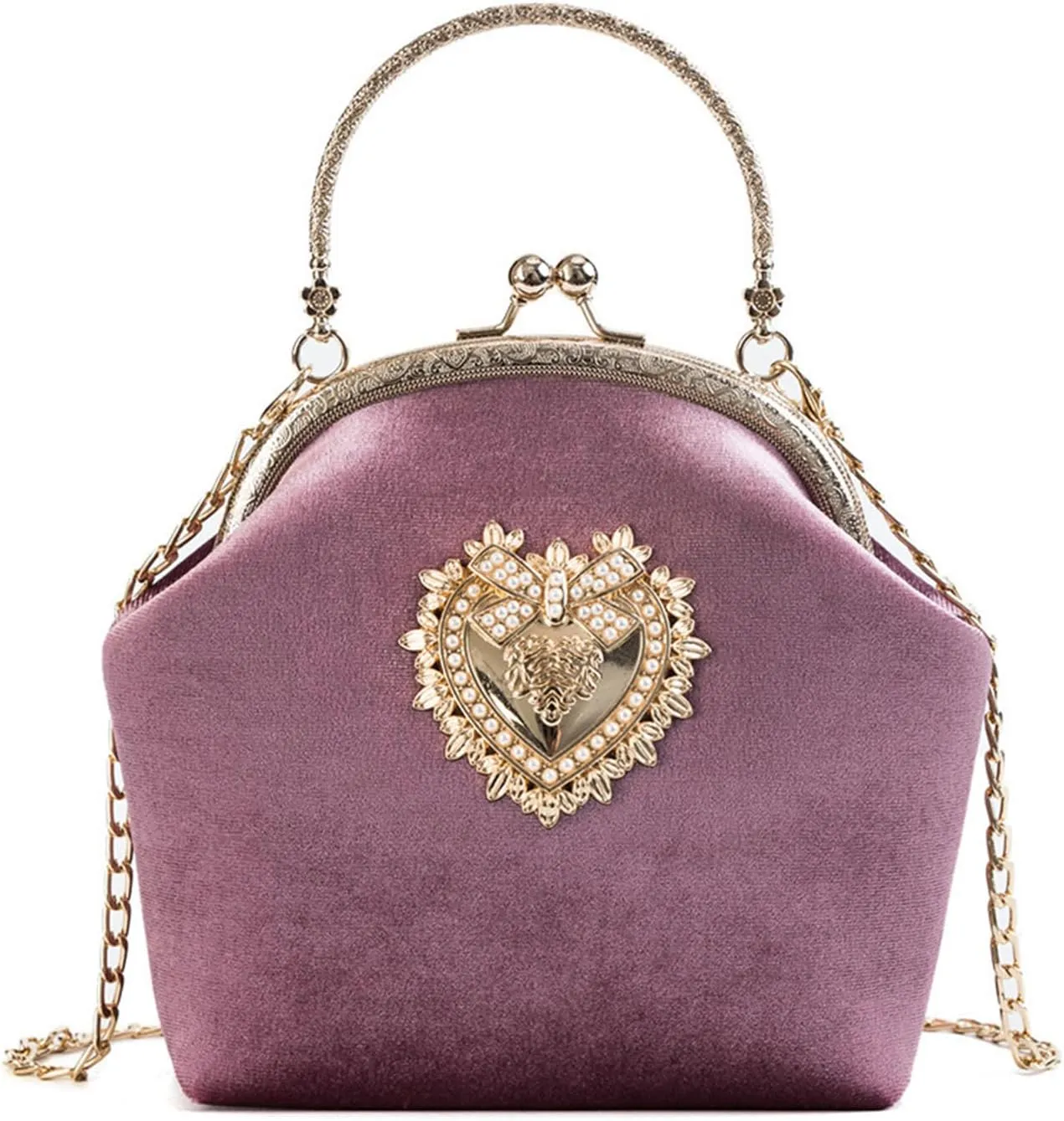 Women's Elegant Evening Clutch Handbag Velvet Purse Crossbody Vintage Satchel Shoulder Bag for Prom Party Wedding